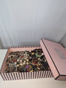 Juicy Couture Shoe Box filled with Modern and Vintage Jewelry, 4.9lbs