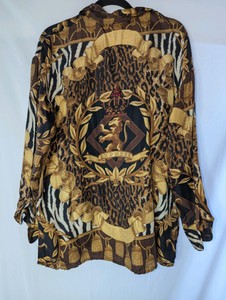 Vintage Express baroque animal-print button-down shirt blouse, 100% Silk, Missing size tag