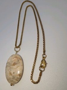 Natural Polished Agate on Gold Plated 925 Sterling Silver Chain Necklace