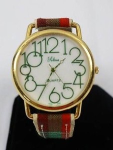Vintage Solina Quartz Wristwatch with Tartan Over-Leather Band