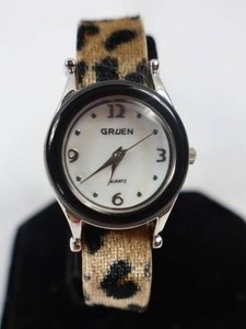 Vintage Gruen Womens Quartz Watch with Leopard Print Strap