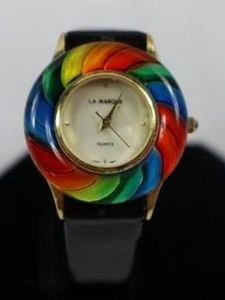 Vintage La Marque Quartz Watch with Rainbow Spiral Glass Bezel