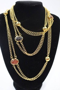 Vintage Gold-Tone Egyptian-Style Multi-Strand Scarab Necklace