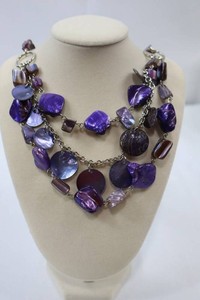 Vintage 18 Purple Iridescent Shell &amp Bead Statement Necklace