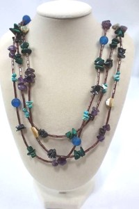 Vintage Multi-Strand Turquoise, Malachite &amp Amethyst Beaded Necklace