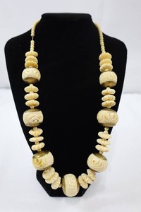 Vintage 1960s Carved Bovine Bone Bead Necklace