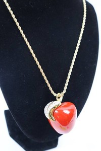 Vintage Kenneth J. Lane (KJL) Red Enamel Apple Pendant Necklace