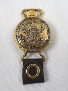 Vintage Marie Lourdes Quartz Pocket Pendant Watch - Heraldic Eagle Coin Cover
