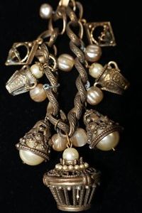 Vintage Gilded Etruscan Revival Bronze Charm Bracelet