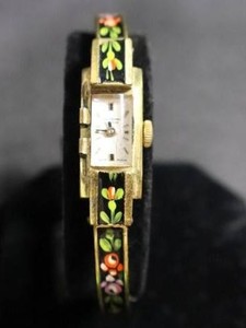 Vintage Floral Enamel Cuff Watch