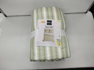 The Big One Reversible Quilt Set 3 Piece King Green & White Stripe with 2 Shams