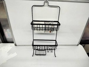 Threshold Shower Caddy 24 in. Black Flat Wire Rim 2 Basket with Soap Dish & Hooks