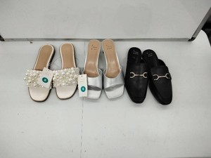 Womens Shoe Lot of 3 Pairs A New Day Pearl Slides, Silver Mules & Black Loafer Mules