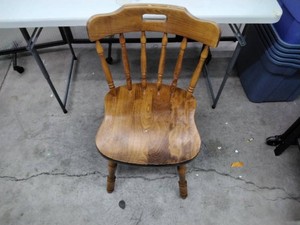 Vintage Solid Wood Spindle Back Dining Chair Colonial Style 32 in. Tall Cutout Handle