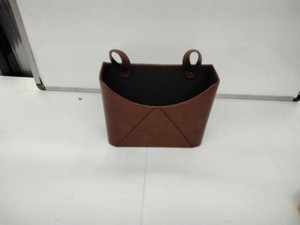 Brown Faux Leather Storage Bin Magazine Holder 12 in. with Loop Handles