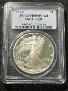 1986-S PROOF AMERICAN SILVER EAGLE PCGS PR69DCAM