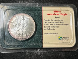 2001 AMERICAN SILVER EAGLE 1 TROY OZ .999 FINE SILVER IN CASE
