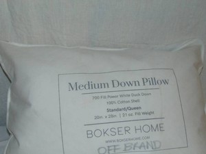 StandardQueen  BOKSER HOME Medium 700 Fill Power Luxury White Duck Down Machine Washable White Bed Pillow