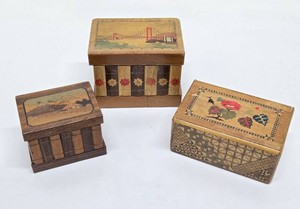 3 Old Vintage Handmade Puzzle Boxes