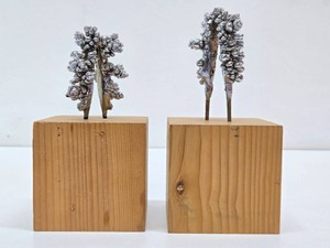 Pair of Small Abstract Metal Sculptures wWood Bases