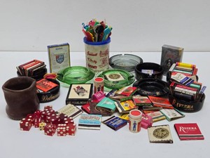 Nice Lot of Vintaeg 60s-70s era Vegas Casino Items - Playing Cards, Matches, Ashtrays, Dice &amp MORE