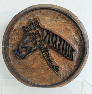 Neat Old Vintage Folk Art Relief Carved Horse Carving - Signed CJ Kimbell