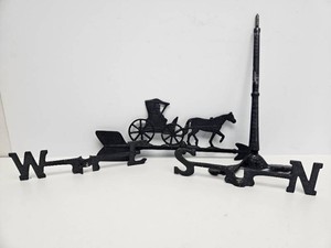 Vintage Hammered Metal Directional Horse &amp Buggy Weathervane