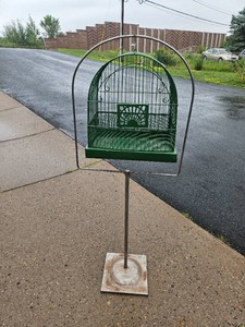 Vintage Green Metal CROWN Birdcage wStand