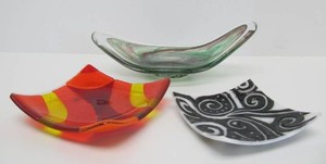 3 Handmade Art Glass Trinket Trays