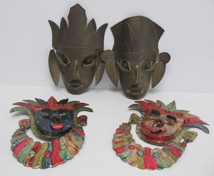 2 Sets of Vintage Tin  Metal Mayan Dance Masks