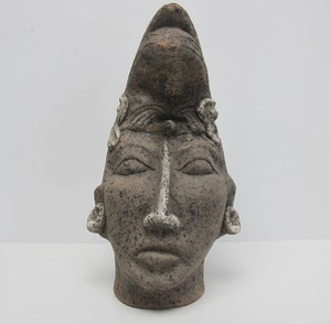 Vintage Clay Mayan Hacha Head Sculpture