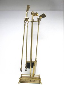 Vintage Brass GOLF Themed Fireplace Tool Set