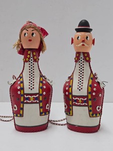 2 Vintage Scandinavian Folk Doll Bottles