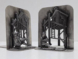 Pair of Vintage Signed Metalwork Bookends - Signed Metzke