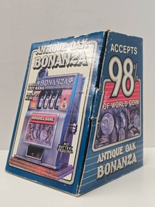 Unused Antique Oak Bonanza Toy Slot Machine wBox