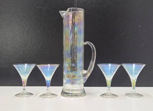 Great Looking Vintage Iridescent Martini Glass Set wPitcher