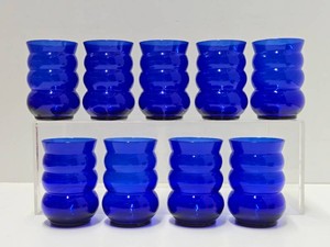 Set of 9 Vintage Cobalt Blue Glass Harpo Tumbler Glasses - Louie Glass Company