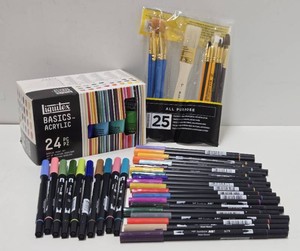 Great Lot of New &amp Like-New Quality Art Supplies Markers Brushes etc
