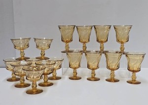 Large Set of Vintage Johnstown Amber Glass Goblets - Ice Tea Glasses etc