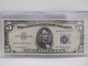 Vintage 1953 $5 Silver Certificate&nbsp