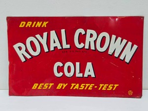 Original Vintage 1950s ROYAL CROWN Cola Embossed Tin Soda Advertising Sign