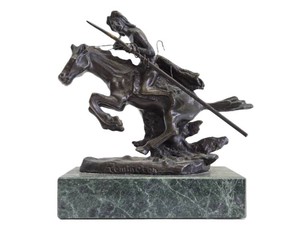 Smaller Sized Vintage Cast Bronze REMINGTON Western Sculpture on Marble Base