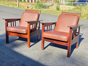 Very Nice Quality Pair of Stickley Style Reclining Armchairs