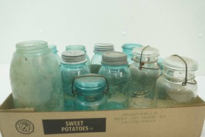 Vintage Blue Ball Jars. 4 Zinc Lids, McDonald, Dre Vintage jars