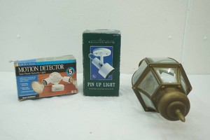 Motion Detector Light Pin Up Light Outdoor Brass & Glass Light Fixture