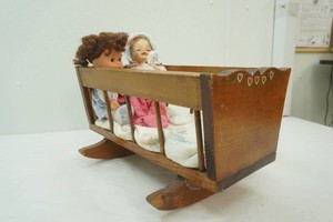 vintage baby doll rocking crib and 2 dolls