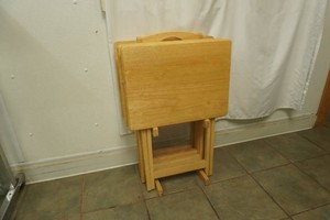set of 4 wood TV trays with stand