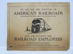 Original Vintage Cardboard Railroad Depot Sign - Brotherhood of Railroad Trainmen