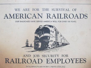 Original Vintage Cardboard Railroad Depot Sign - Brotherhood of Railroad Trainmen