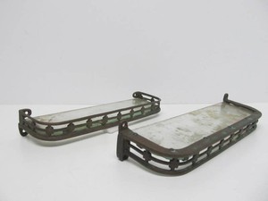 Pair of Original Antique Railroad Car Glass &amp Brass Bathroom Shelves #1